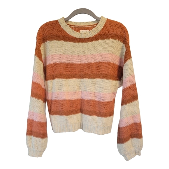 Billabong Striped Knit Sweater Womens S Boxy Fit Drop Shoulder Crewneck Fall - Picture 1 of 10